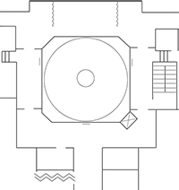Small representational diagram of pin-up space rooms and areas in the dome